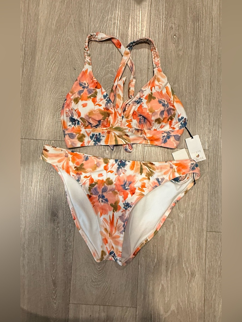 Shade & Shore Floral Bikini Set in Coral, Navy & Olive